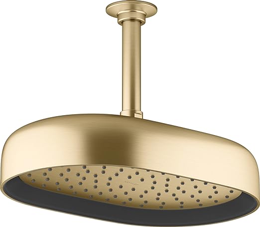 KOHLER 26293-2MB Statement 12 Inch Single-Function Rain Shower Head, 12" Fixed Oblong Rainfall Showerhead, 2.5 GPM, Vibrant Brushed Moderne Brass