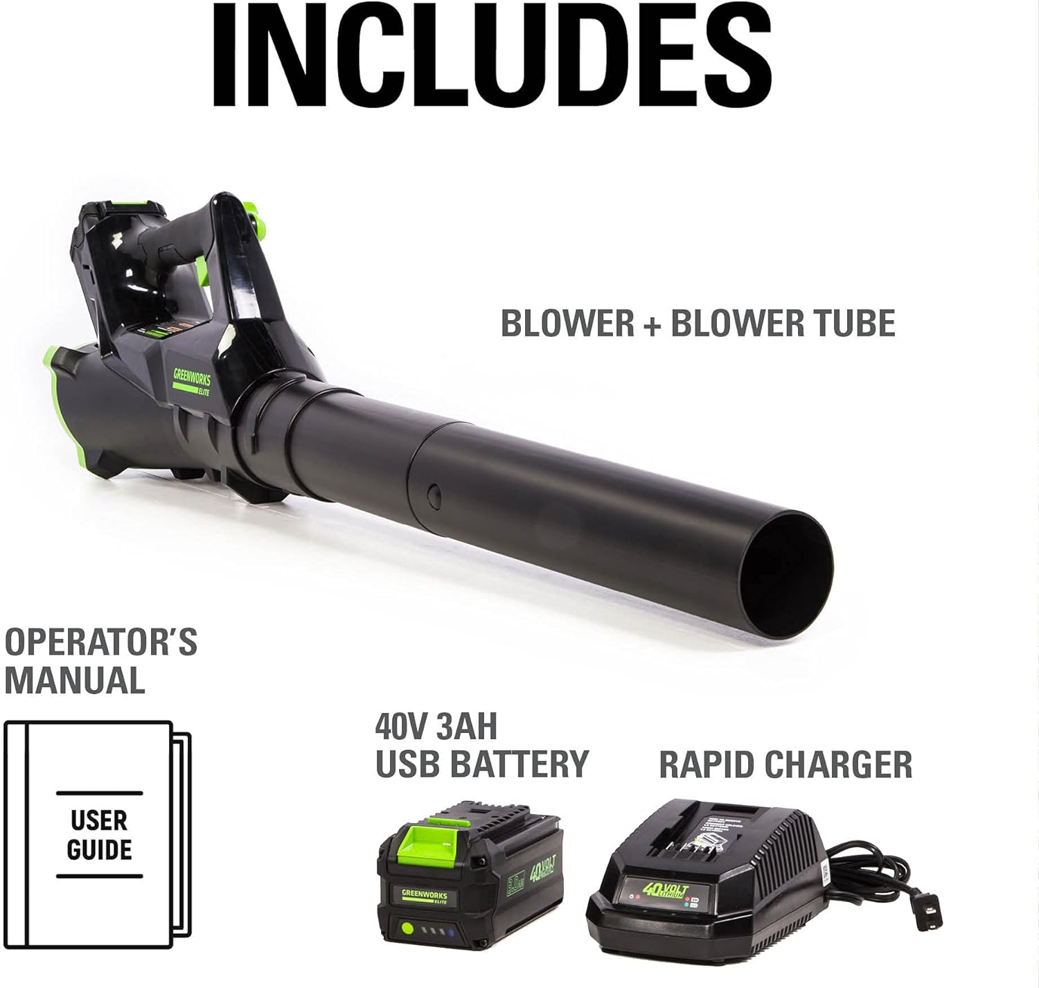 Greenworks 40V (110 MPH / 390 CFM) Cordless Axial Blower, 3.0Ah Battery and Charger Included LB-390