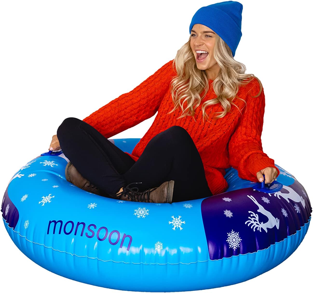 monsoon [Glider] Luxury Snow Tubes for Sledding Heavy Duty Sleds with Handles for Adults - 2-Pack