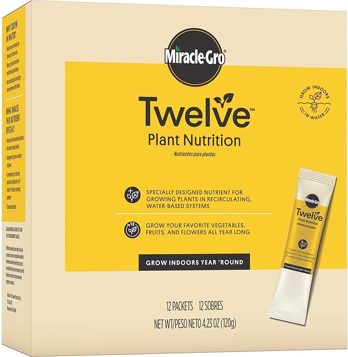 Miracle-Gro Twelve Plant Nutrition 12 Pre-Dosed Packets for Indoor Gardening - Plant Food for Vegetables, Fruits and Flowers, Designed for Growing Plants in Hydroponic Systems