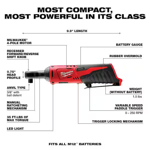 Milwaukee M12 FUEL 12V 3 in. Lithium-Ion Brushless Cordless Cut Off Saw Kit W/ M12 3/8 in. Ratchet